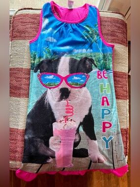 Kids Pink & Blue Puppy One-Piece Sleep Dress - Be Happy Print
